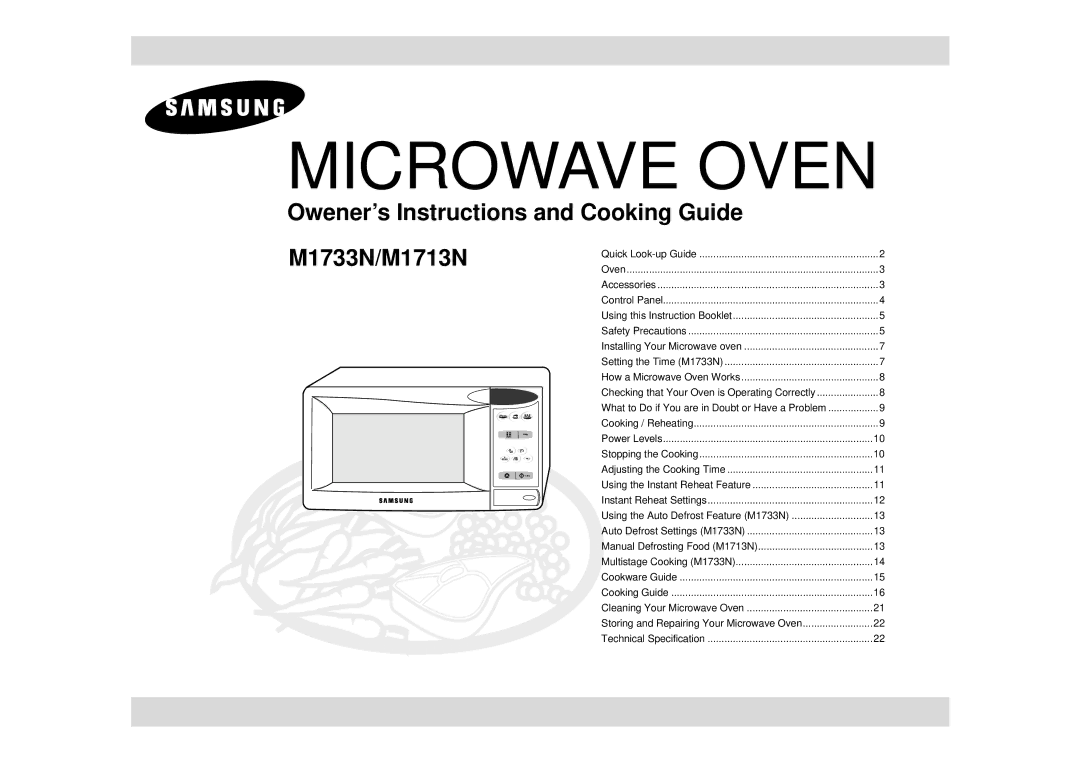 Samsung M1713N/XEG, M1713N-B/XEG, M1713N/XET manual Microwave Oven 