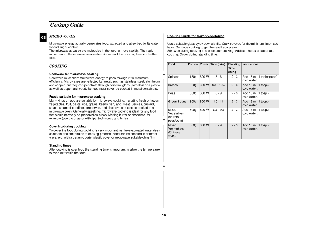 Samsung M1713N/XEG, M1713N-B/XEG, M1713N/XET manual Cooking Guide, Microwaves 