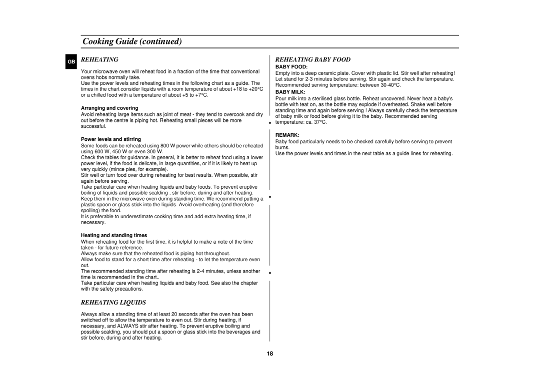 Samsung M1713N-B/XEG, M1713N/XEG, M1713N/XET manual Reheating Liquids, Reheating Baby Food 