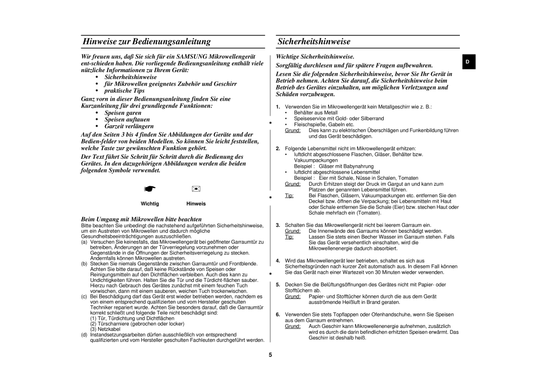 Samsung M1713N/XET, M1713N-B/XEG, M1713N/XEG manual Hinweise zur Bedienungsanleitung, Sicherheitshinweise, WichtigHinweis 