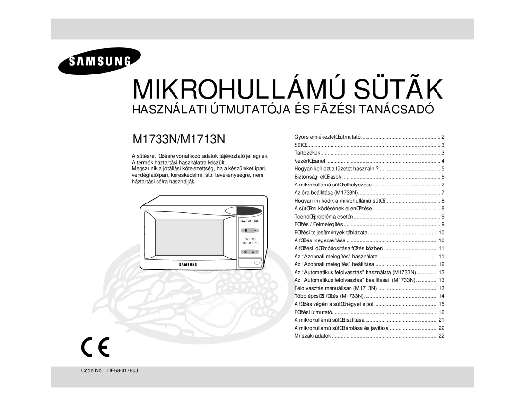 Samsung M1713N/XEH, M1713N/LIB manual Microwave Oven 