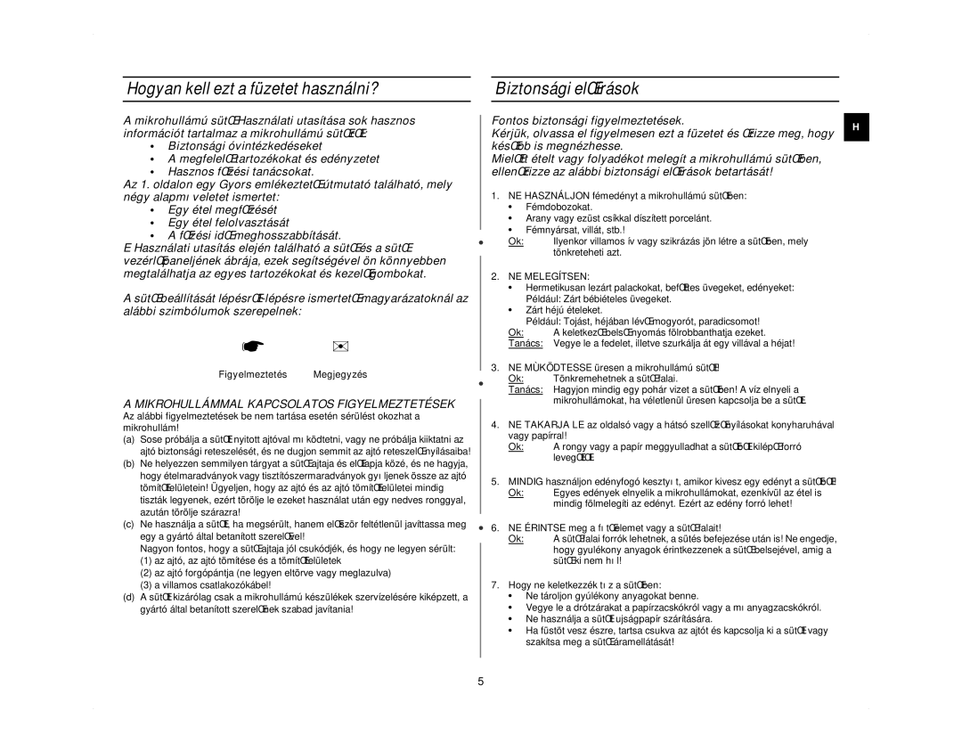 Samsung M1713N/XEH Hogyan kell ezt a füzetet használni?, Biztonsági elŒírások, Mikrohullámmal Kapcsolatos Figyelmeztetések 