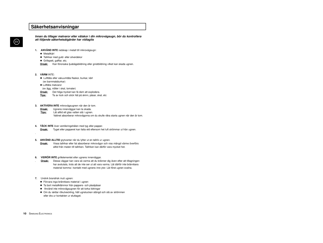 Samsung M1713/NSI, M1733/NSI manual Säkerhetsanvisningar, Orsak 