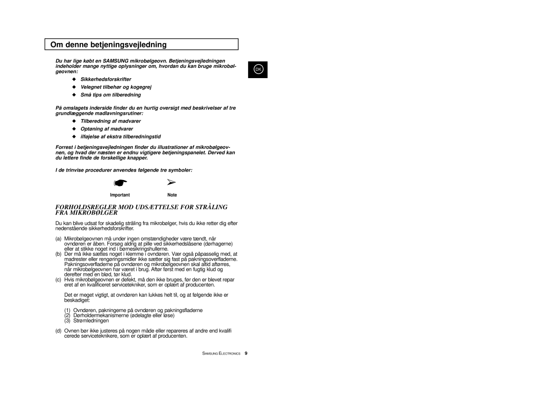 Samsung M1733/NSI, M1713/NSI manual Om denne betjeningsvejledning, ImportantNote 