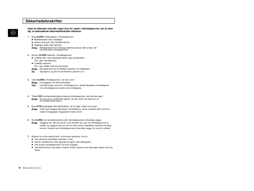 Samsung M1713/NSI, M1733/NSI manual Sikkerhedsforskrifter 