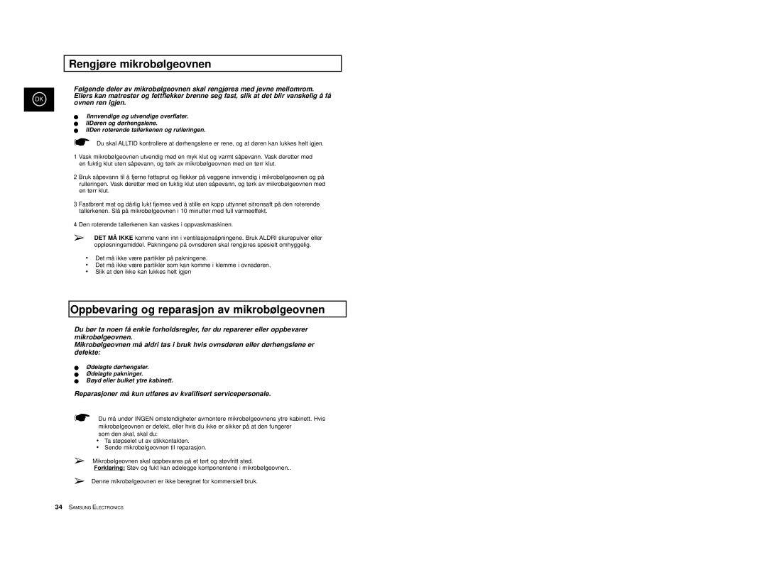 Samsung M1713/NSI, M1733/NSI manual Rengjøre mikrobølgeovnen 