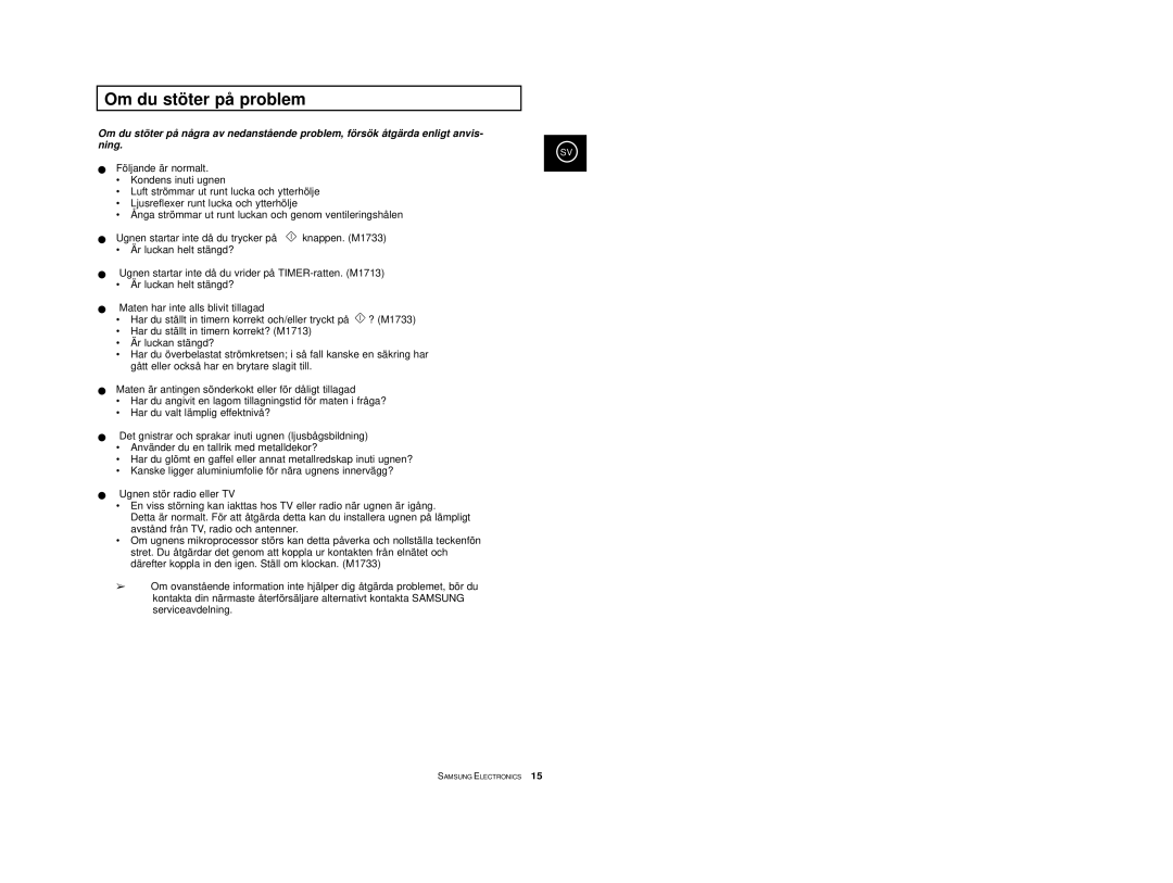 Samsung M1733/NSI, M1713/NSI manual Om du stöter på problem 