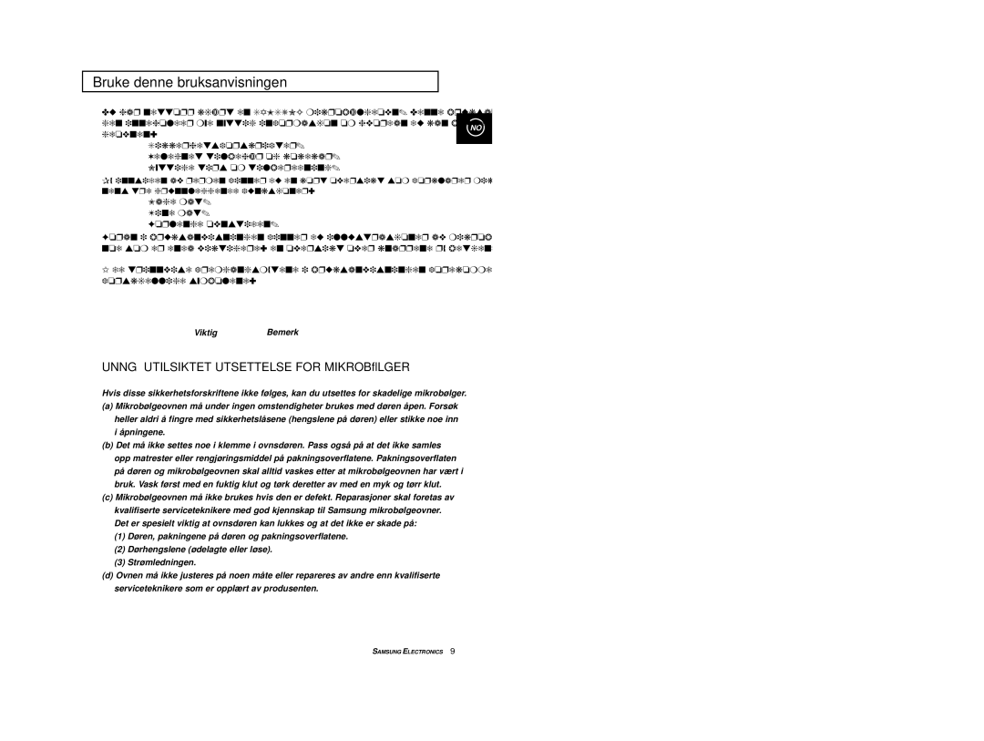 Samsung M1733/NSI, M1713/NSI manual Bruke denne bruksanvisningen, Unngå Utilsiktet Utsettelse for Mikrobølger 