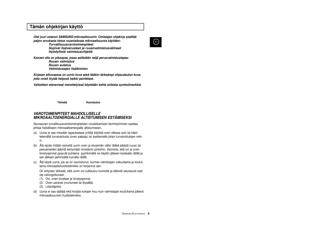 Samsung M1733/NSI, M1713/NSI manual Tämän ohjekirjan käyttö, TärkeääHuomautus 