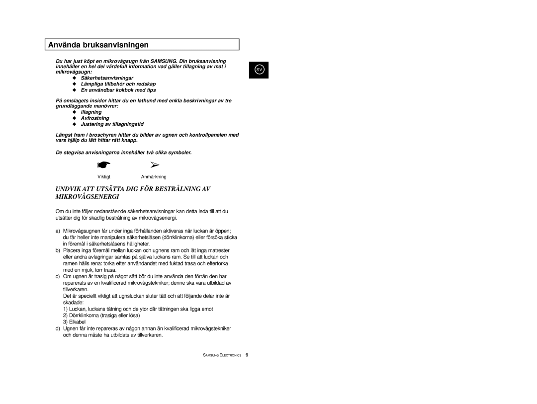 Samsung M1733/NSI, M1713/NSI manual Använda bruksanvisningen, Mikrovågsugn 