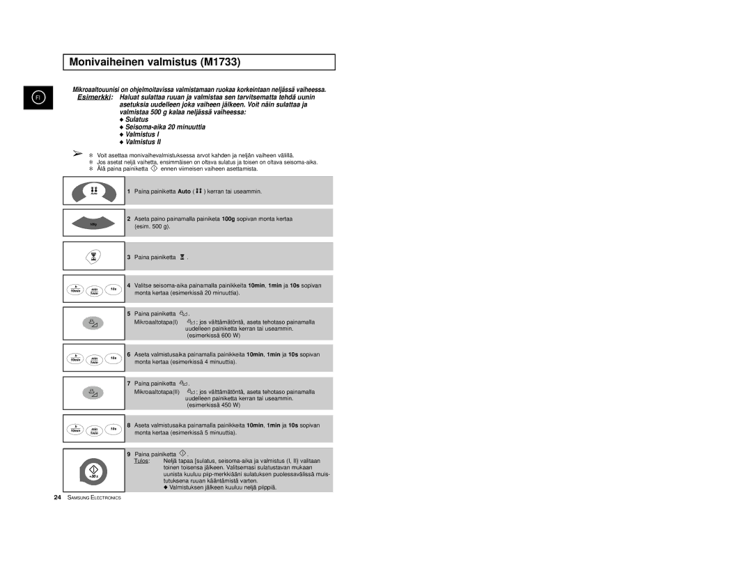 Samsung M1713/NSI, M1733/NSI manual Monivaiheinen valmistus M1733 