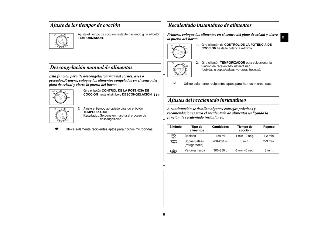 Samsung M1713N/XEC Ajuste de los tiempos de cocción, Descongelación manual de alimentos 