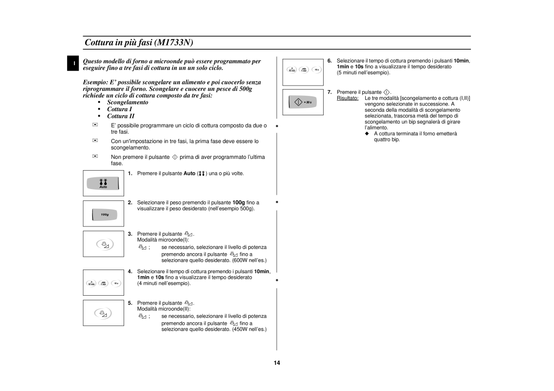 Samsung M1713N/XET manual Cottura in più fasi M1733N 