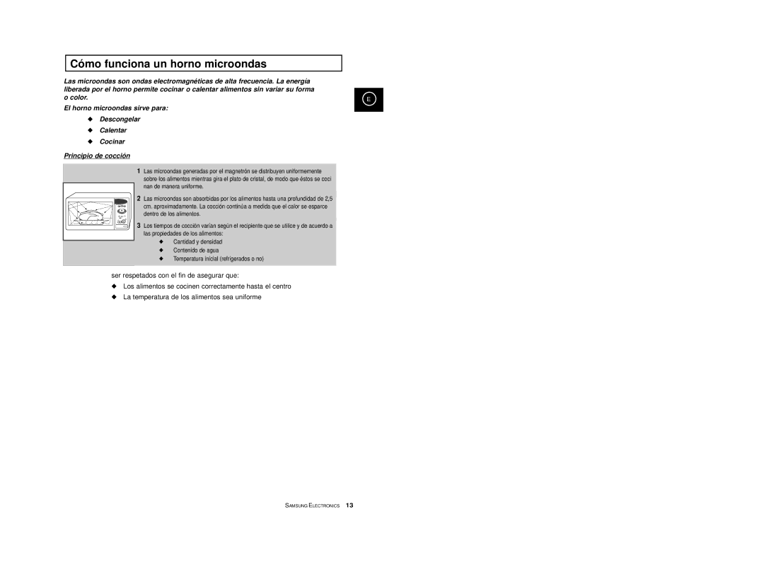 Samsung M1713/XEC manual Cómo funciona un horno microondas 