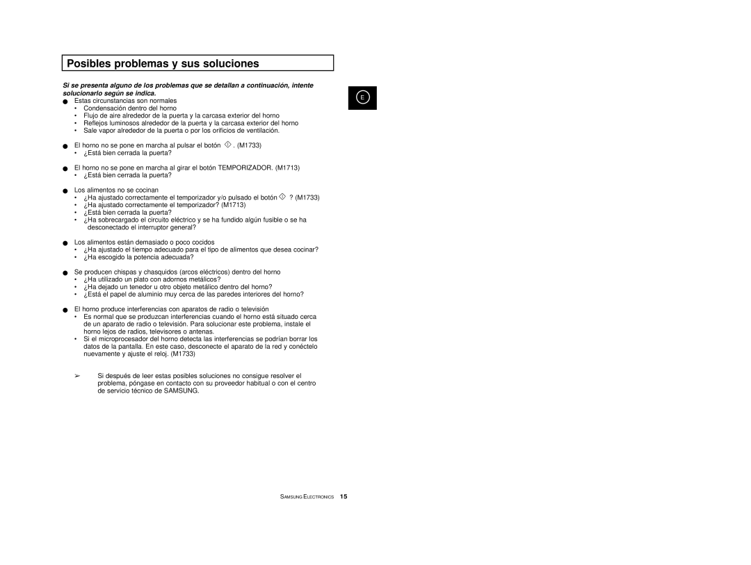 Samsung M1713/XEC manual Posibles problemas y sus soluciones 