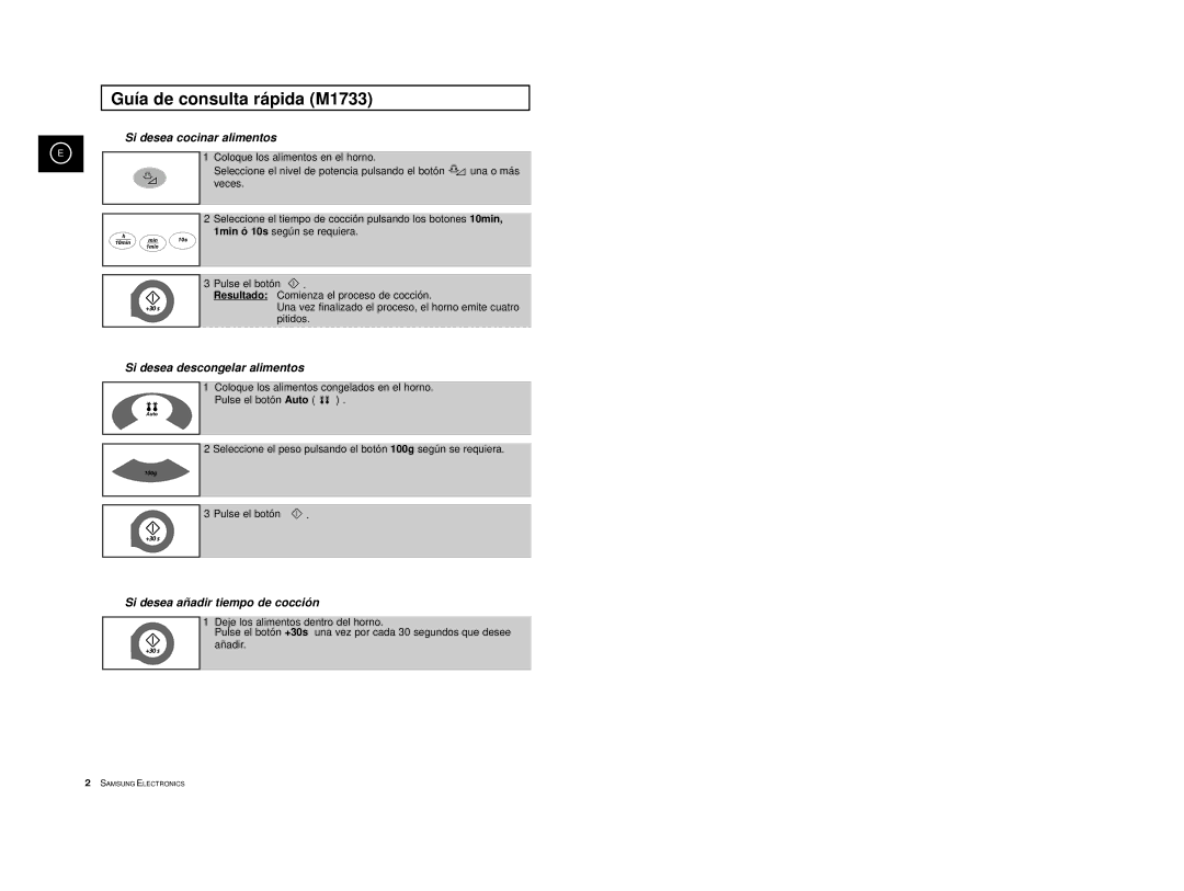 Samsung M1713/XEC manual Guía de consulta rápida M1733, Si desea cocinar alimentos 