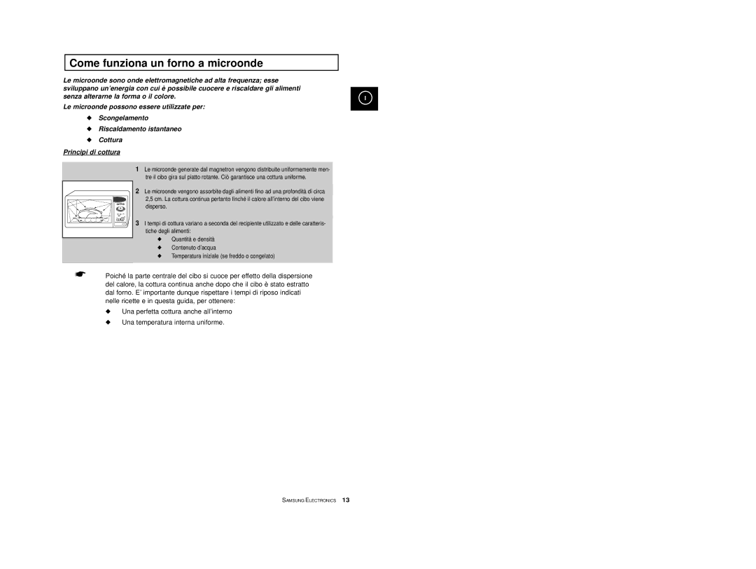 Samsung M1713/XET manual Come funziona un forno a microonde 