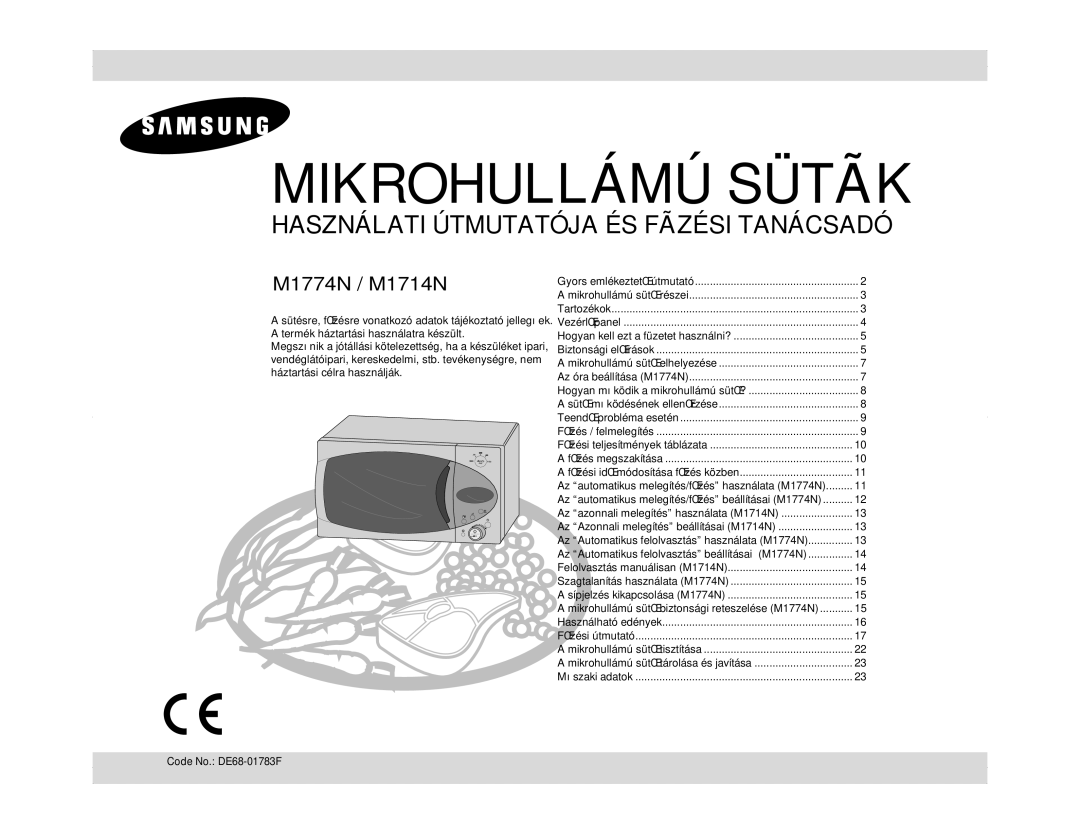 Samsung M1714N/XEH manual Mikrohullámú Sütãk 