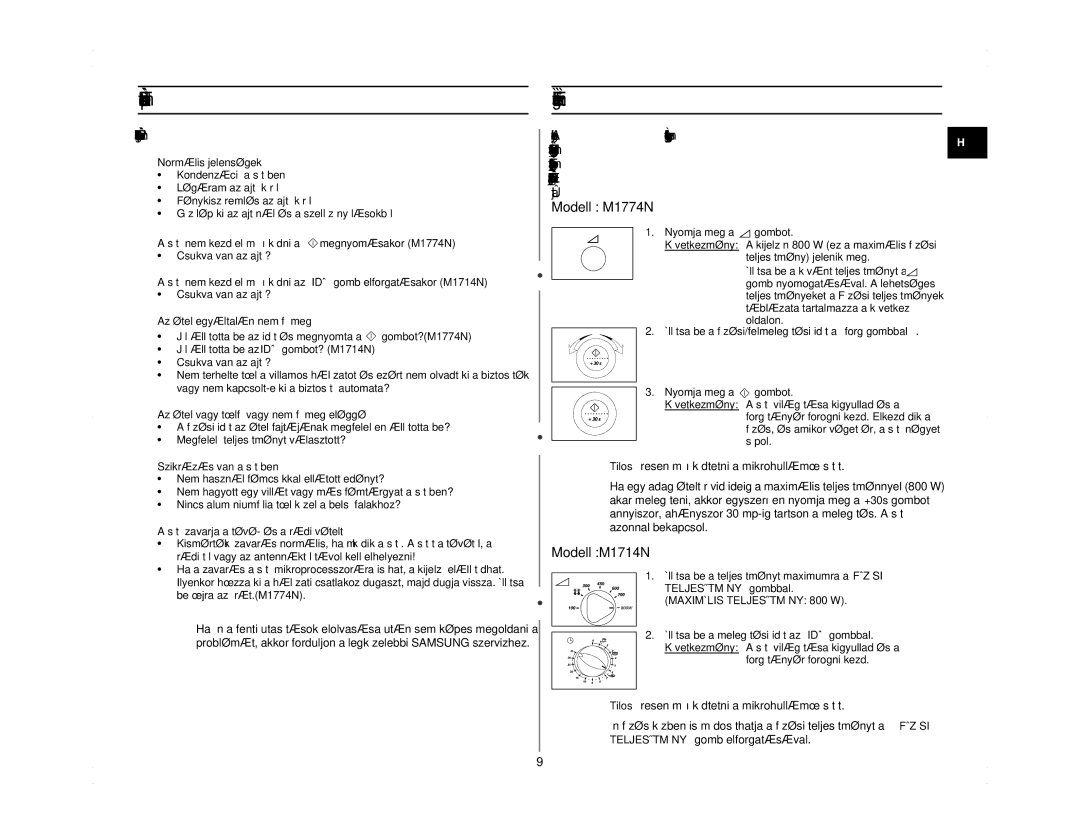 Samsung M1714N/XEH manual TeendŒ probléma esetén FŒzés / felmelegítés, Állítsa be a teljesítményt maximumra a Fãzési 