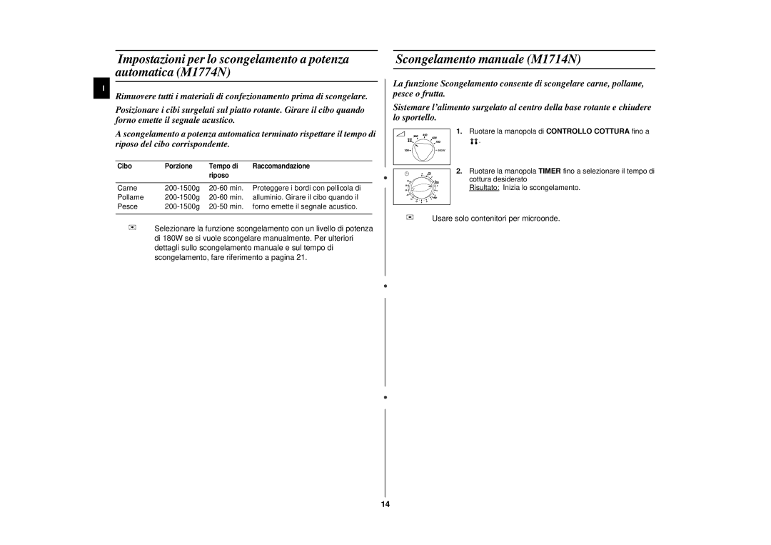 Samsung M1714N/XET Scongelamento manuale M1714N 