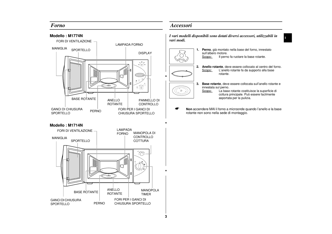 Samsung M1714N/XET manual Forno Accessori 