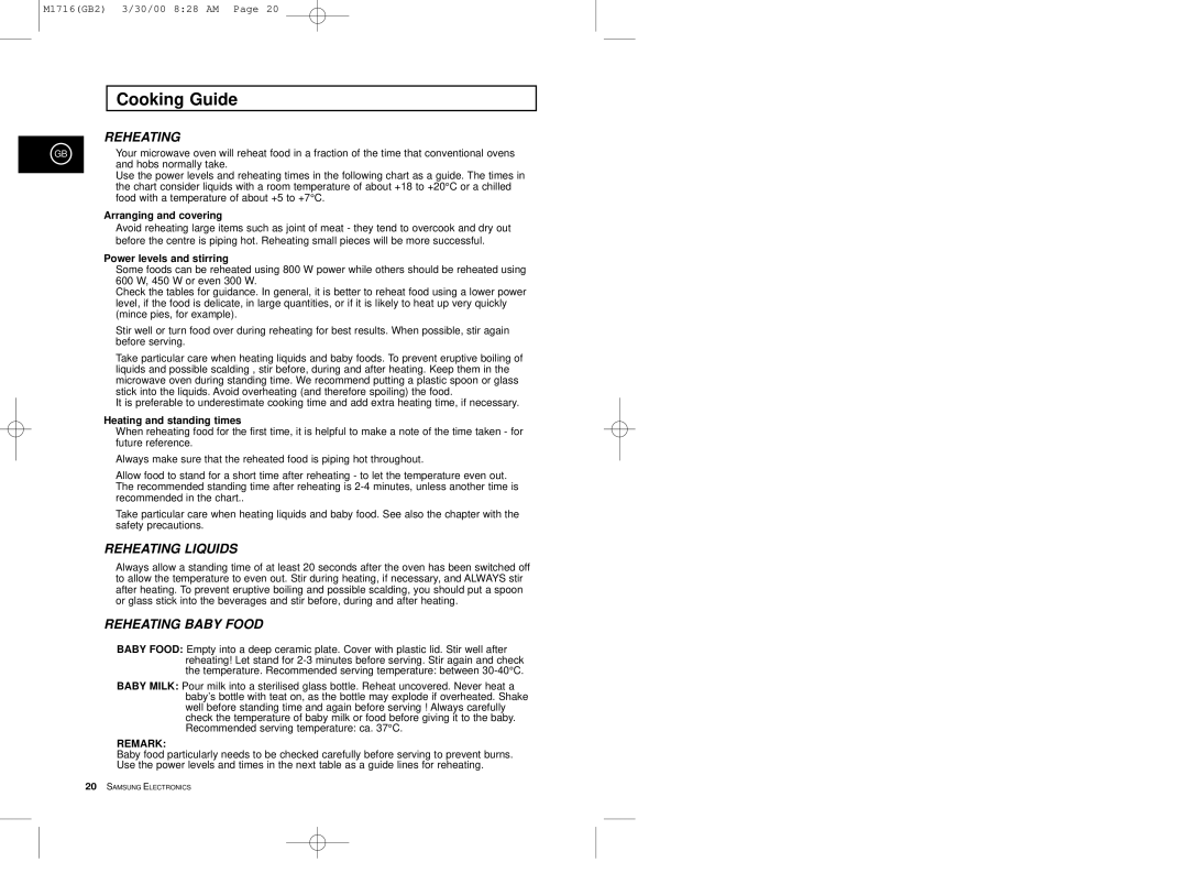 Samsung M1716 manual Arranging and covering, Power levels and stirring, Heating and standing times 