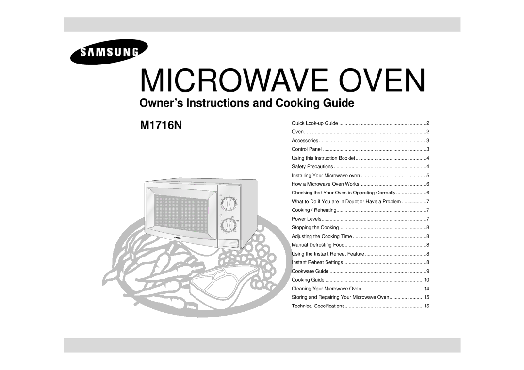 Samsung M1716N/NSI manual Microwave Oven 