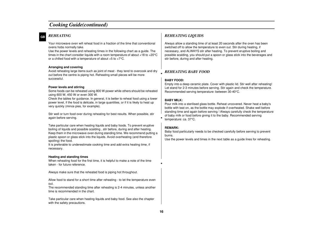 Samsung M1717N/XEN, M1727N/ERP, M1717N-S/ERP, M1717N/ERP manual Reheating Liquids, Reheating Baby Food 