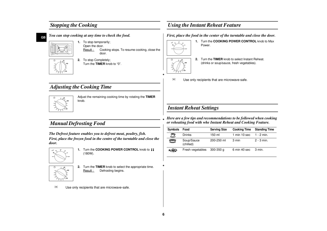 Samsung M1719N/XEG, M1719N-S/XEG manual Stopping the Cooking Using the Instant Reheat Feature, Adjusting the Cooking Time 