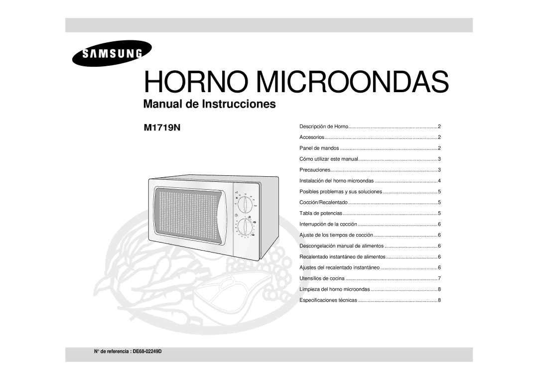 Samsung M1719N-S/DOR, M1719N/XEC, M1719N/DOR manual Horno Microondas 