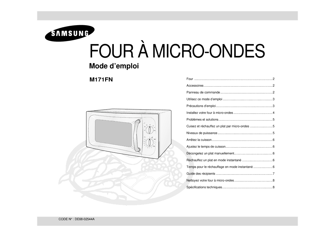 Samsung M171FN-X/XEF, M171FN-Y/XEF, M171FN/XEF manual Four À MICRO-ONDES 