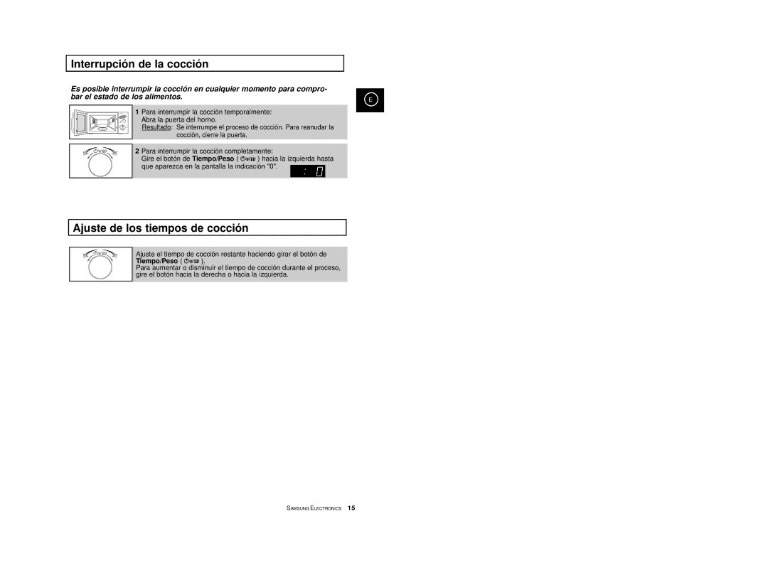 Samsung M1727-X/XEC, M1727-XGR/XEC, M1727-XB/XEC, M1727-XD/XEC Interrupción de la cocción, Ajuste de los tiempos de cocción 