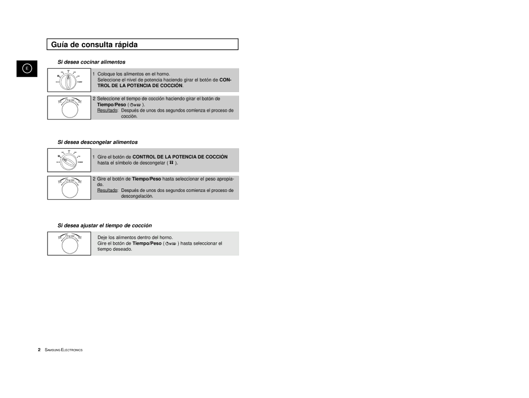 Samsung M1727-XD/XEC, M1727-XGR/XEC, M1727-XB/XEC, M1727-X/XEC manual Guía de consulta rápida, Si desea cocinar alimentos 