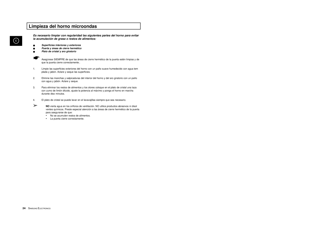 Samsung M1727-XGR/XEC, M1727-XB/XEC, M1727-XD/XEC, M1727-X/XEC manual Limpieza del horno microondas 