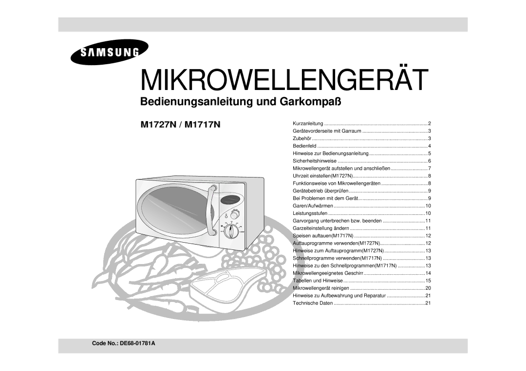 Samsung M1727N/XEG, M1727N-S/XEG, M1727N/XEE manual Mikrowellengerät 