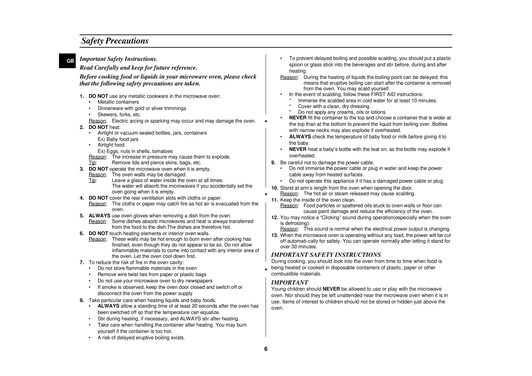 Samsung M1727N-S/XEG, M1727N/XEG, M1727N/XEE manual Safety Precautions, Important Safety Instructions, Do not heat 