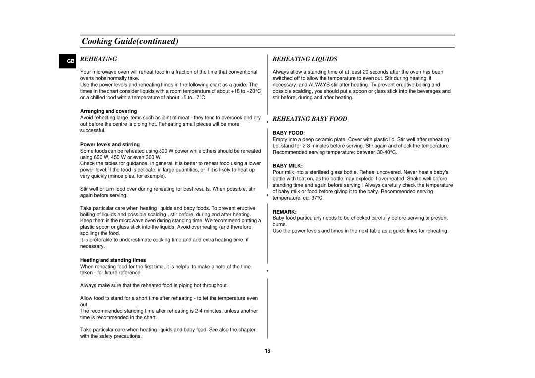 Samsung M1727N/XEG, M1727N-S/XEG, M1727N/XEE manual Reheating Liquids, Reheating Baby Food 