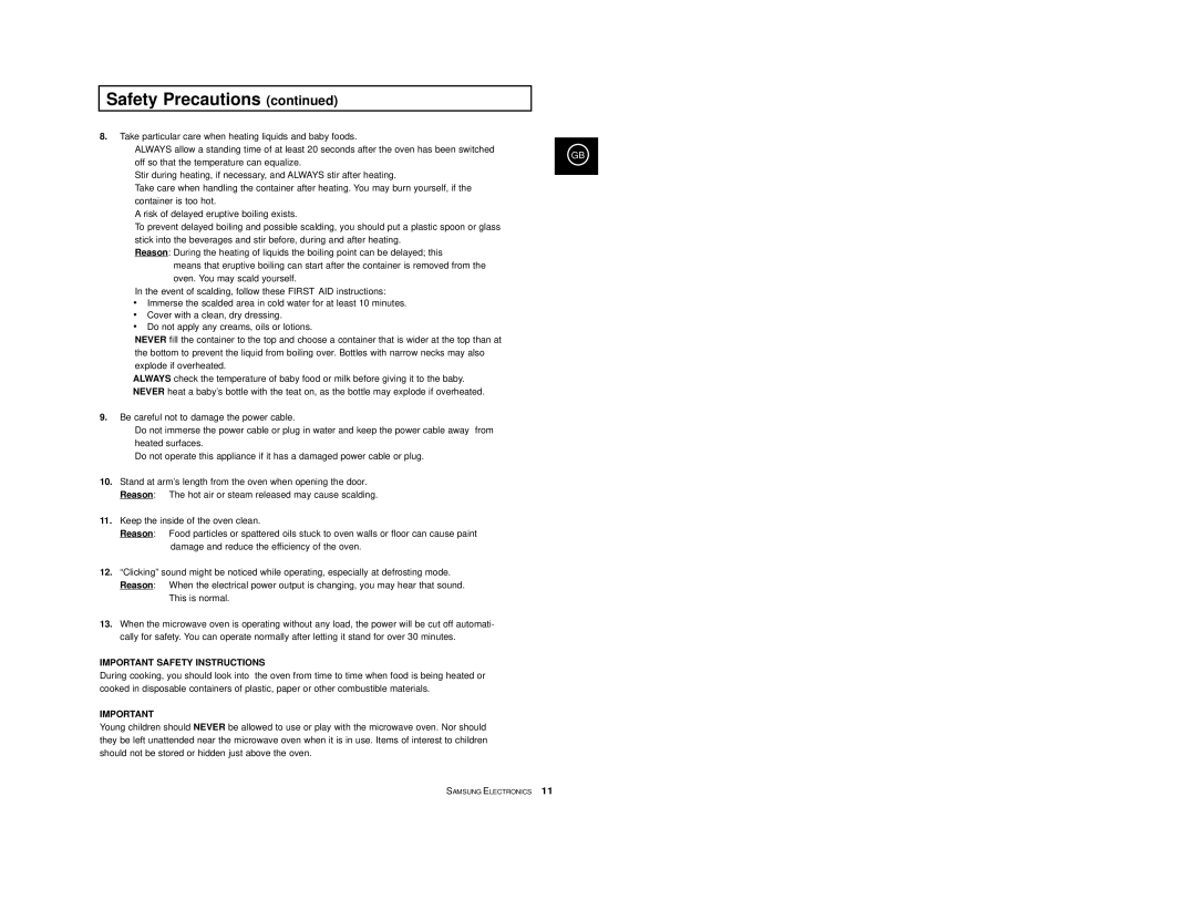 Samsung M1713, M1733 manual Important Safety Instructions 