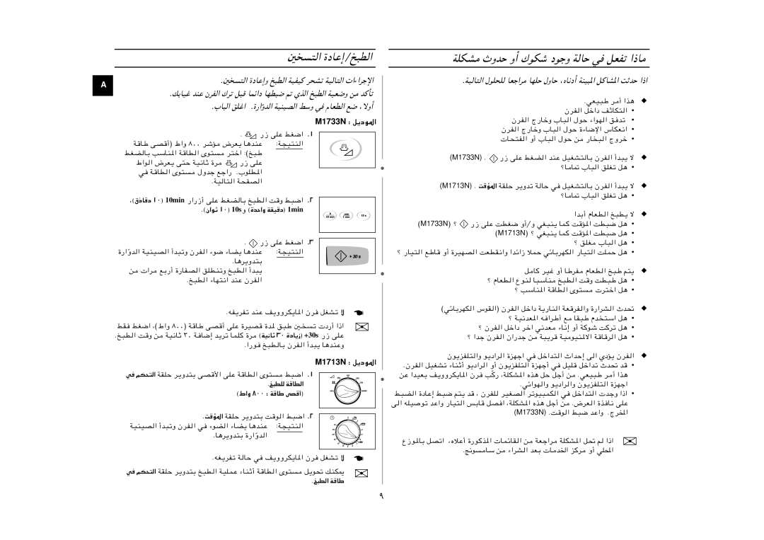 Samsung M1733N/PEL manual Æناﻮﺛ ١٠ 10sË ةﺪﺣاو ﺔﻘﻴﻗد 1min, Æﺦﺒﻄﻠﻟ ﺔﻗﺎﻄﻟا طاو ٨٠٠ ﺔﻗﺎﻃ ﻰﺼﻗأ, Æﺦﺒﻄﻟا ﺔﻗﺎﻃ 