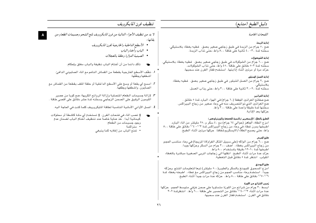 Samsung M1733N/PEL manual ﻊﺑﺎﺘﻣ ﺦﺒﻄﻟا ﻞﻴﻟد, ﻦﻣ مﺎﻌﻄﻟا تﺎﻤﻴﺴﺟو ﻢﺤﺸﻟا ﻊﻨﳌ, بﺎﺒﻟا مﺎﺘﺧأو بﺎﺒﻟا تﻼﺠﻌﻟﺎﺑ ﺔﻘﻠﺣو ةراوﺪﻟا ﺔﻴﻨﻴﺼﻟا 