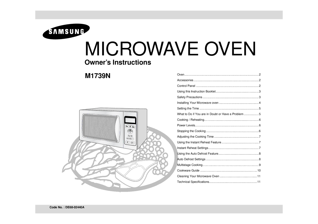 Samsung M1739N/LIB manual Microwave Oven, Code No. DE68-02440A 