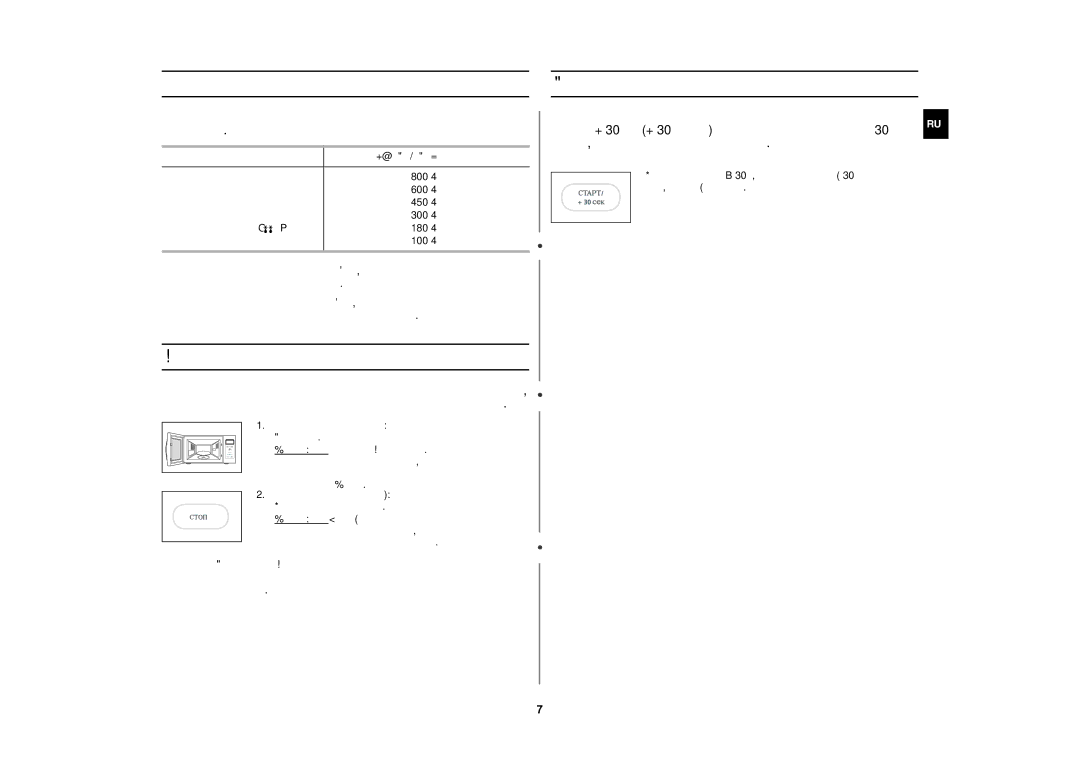 Samsung M1739NR/BWT, M1739NR/SBW manual Уровни мощности, Остановка приготовления пищи, Корректировка времени приготовления 