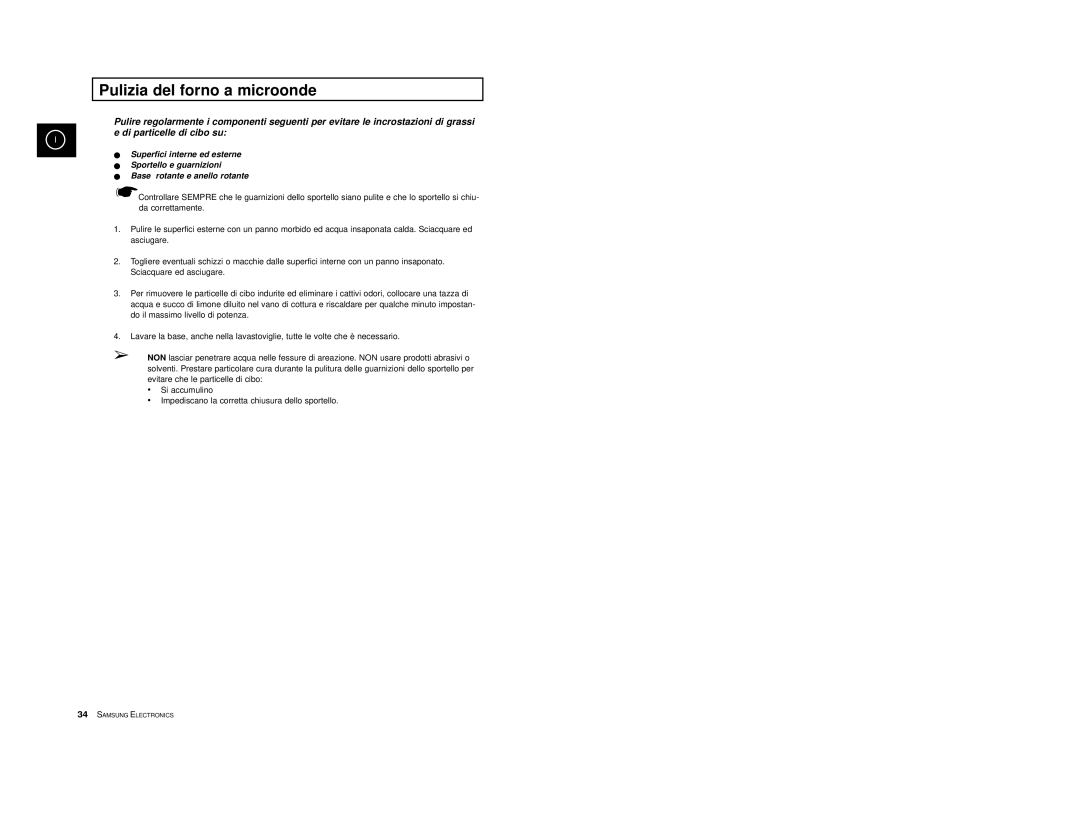 Samsung M1774, M1714 manual Pulizia del forno a microonde 