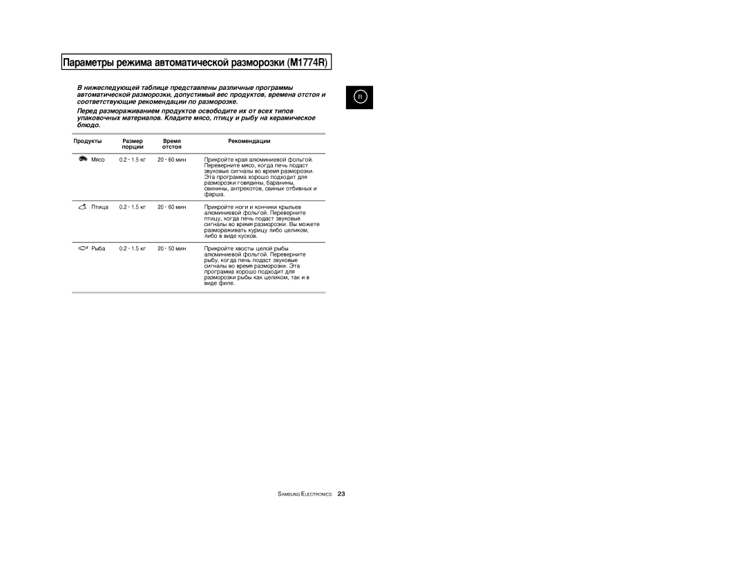 Samsung M1774R-1/BWT, M1774R-US/BWT ‡‡ÏÂÚ˚ ÂÊËÏ‡ ‡‚ÚÓÏ‡ÚË˜ÂÒÍÓÈ ‡ÁÏÓÓÁÍË M1774R, Ó‰Ûíú˚, ‡Áïâ, ÂÏﬂ PÂÍÓÏÂÌ‰‡ˆËË 