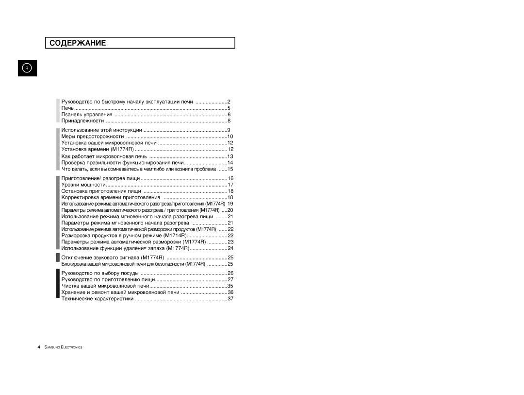 Samsung M1774R/BWT, M1774R-US/BWT, M1774R-1/BWT manual COÑEPÜAHàE, Mâ˚ Ôâ‰Óòúóóêìóòúë 