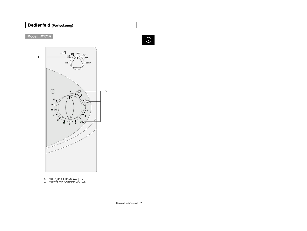 Samsung M1774-1/BOL, M1774/XEG, M1714/XEG, M1774-M/XEG, M1774-C/XEG, M1774/XEH, M1774/BOL, M1714/BOL manual Bedienfeld Fortsetzung 