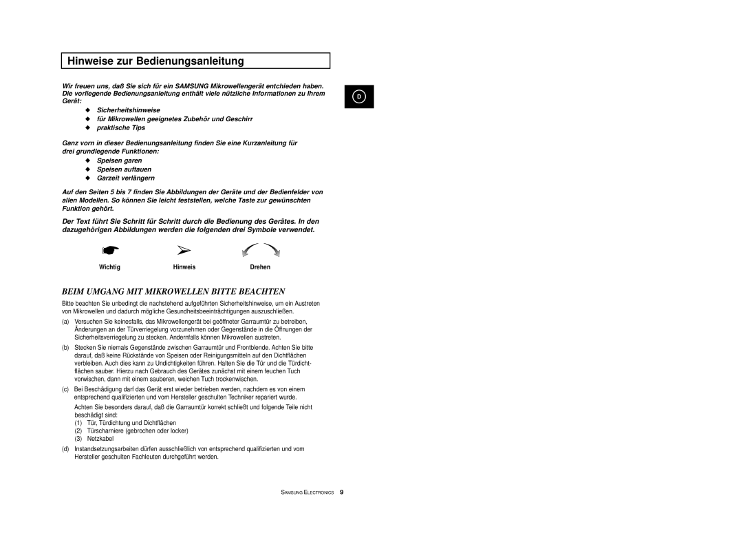 Samsung M1714-V/LIB, M1774/XEG, M1714/XEG, M1774-M/XEG, M1774-C/XEG manual Hinweise zur Bedienungsanleitung, Wichtig Hinweis 