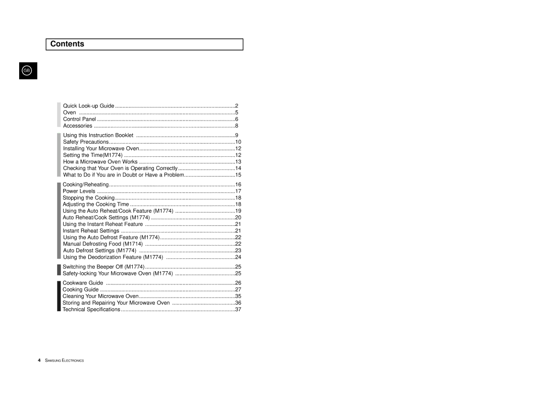 Samsung M1714-M/LIB, M1774/XEH, M1774-1M/LIB, M1714-V/LIB, M1774-V/LIB, M1774/LIB, M1774-1/LIB, M1774-1V/LIB, M1714/XEH Contents 