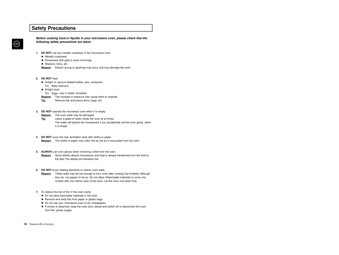 Samsung M1774-1/LIB, M1774/XEH, M1774-1M/LIB, M1714-V/LIB, M1714-M/LIB, M1774/LIB Safety Precautions, Do not heat, Reason, Tip 