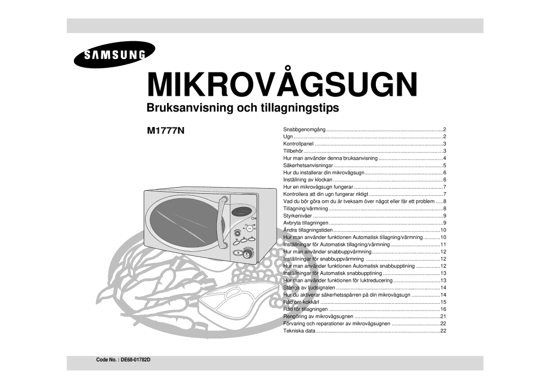 Samsung M1777N/XEE manual Mikrovågsugn 